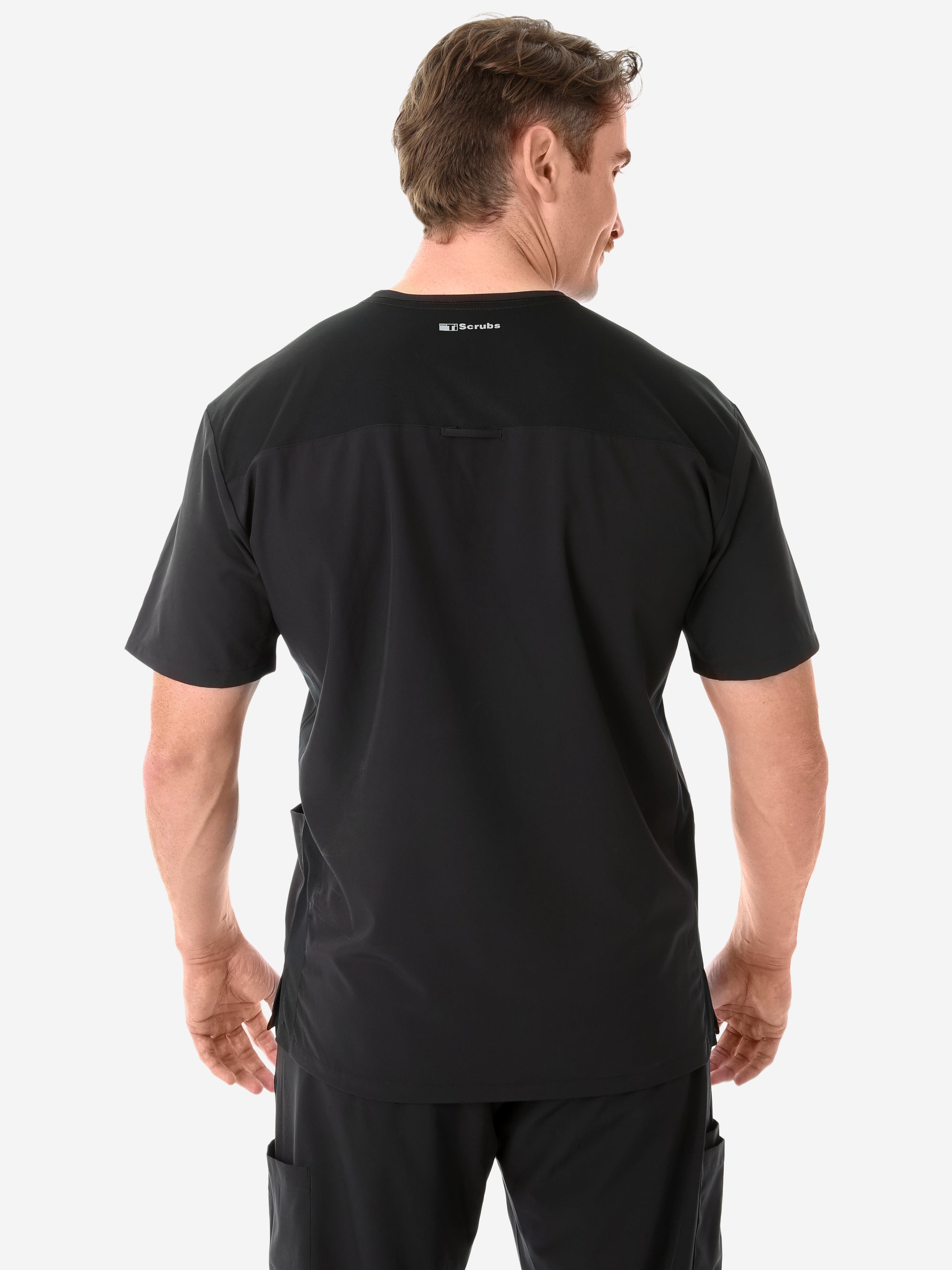 Men's Real Black Five-Pocket Scrub Top Only Back View