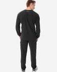 Men's Long Sleeve Scrub Top with Two Chest Pockets Real Black Full Body Back View