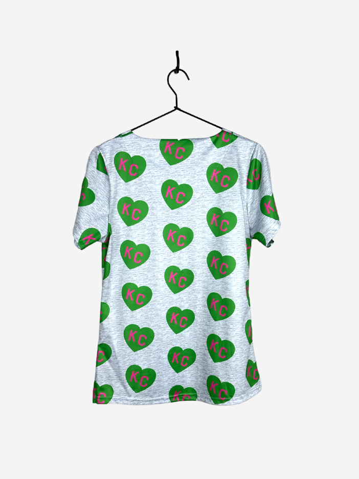 Women's Charlie Hustle All-Over KC Heart Scrub Top Three Pockets