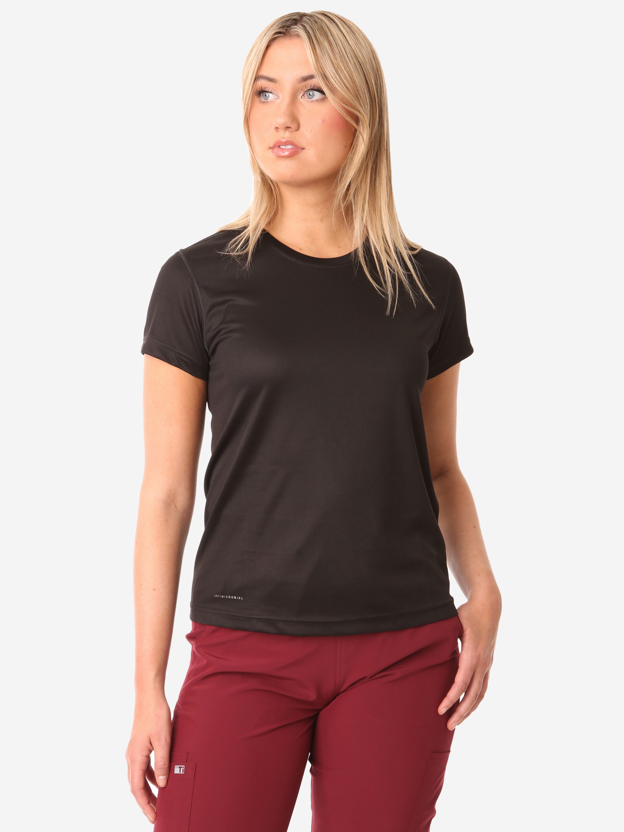 TiScrubs Women's Real Black Mesh Short-Sleeve Underscrub Top Only Front