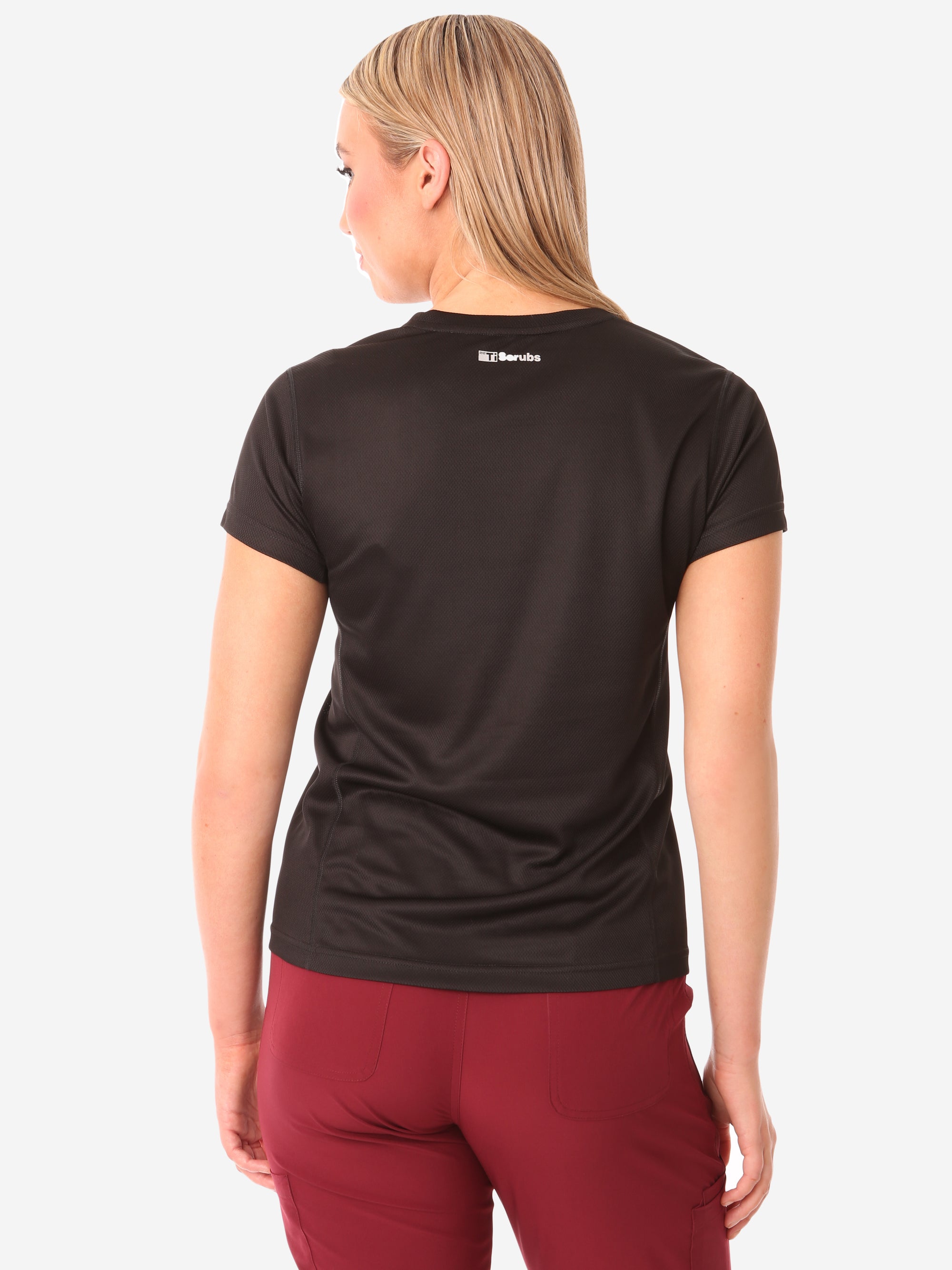 TiScrubs Women's Real Black Mesh Short-Sleeve Underscrub Top Only Back