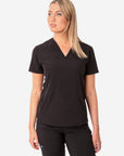 TiScrubs Stretch Women's Real Black Stash-Pocket Scrub Top Only Front View