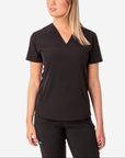 TiScrubs Stretch Women's Real Black Stash-Pocket Scrub Top Only Front View