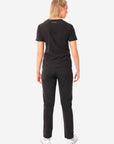 TiScrubs Stretch Women's Real Black Stash-Pocket Scrub Top + 9-Pocket Pants Full Body Back View