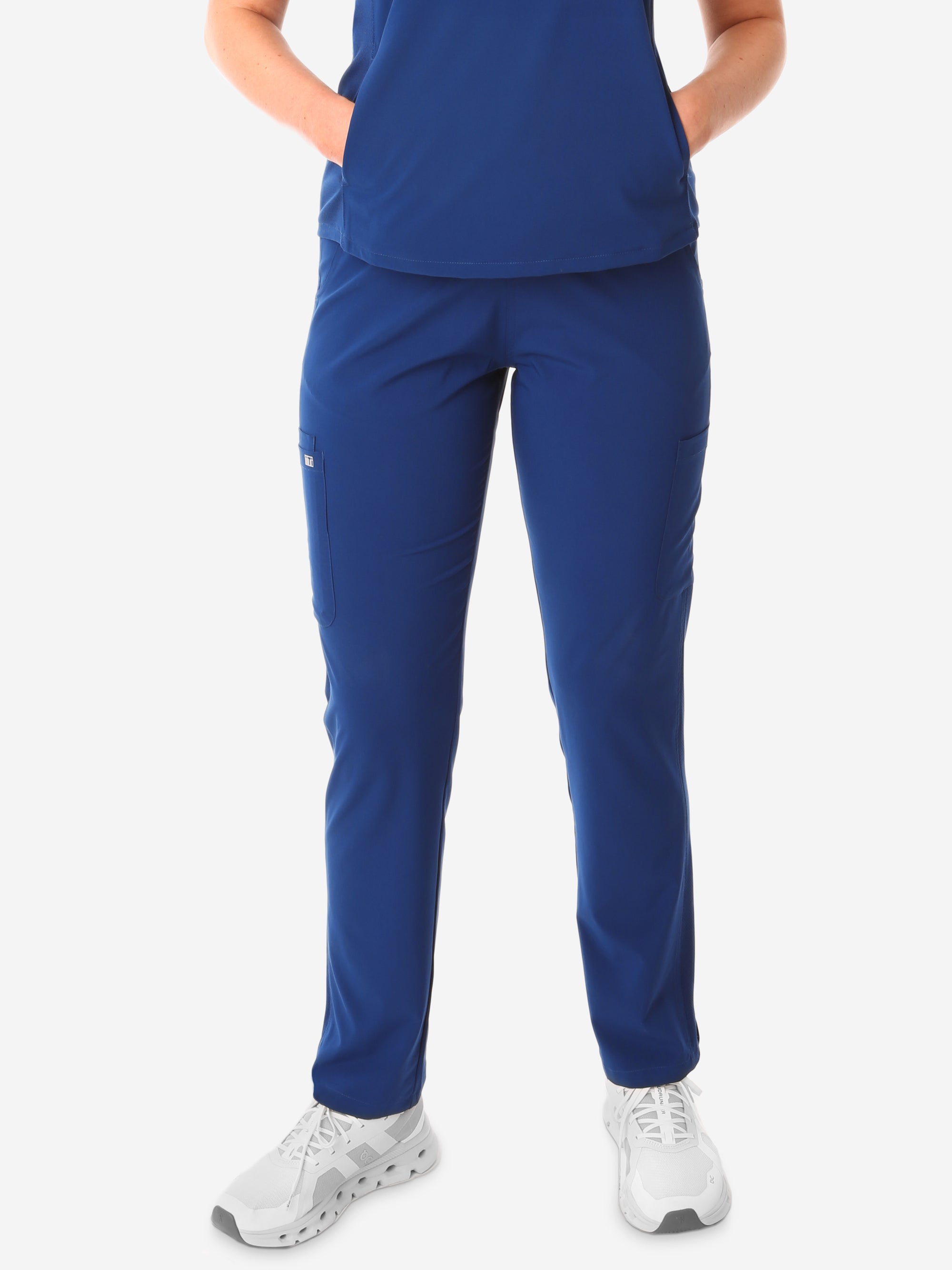 Women's 9-Pocket Navy Blue Scrub Pants Front View