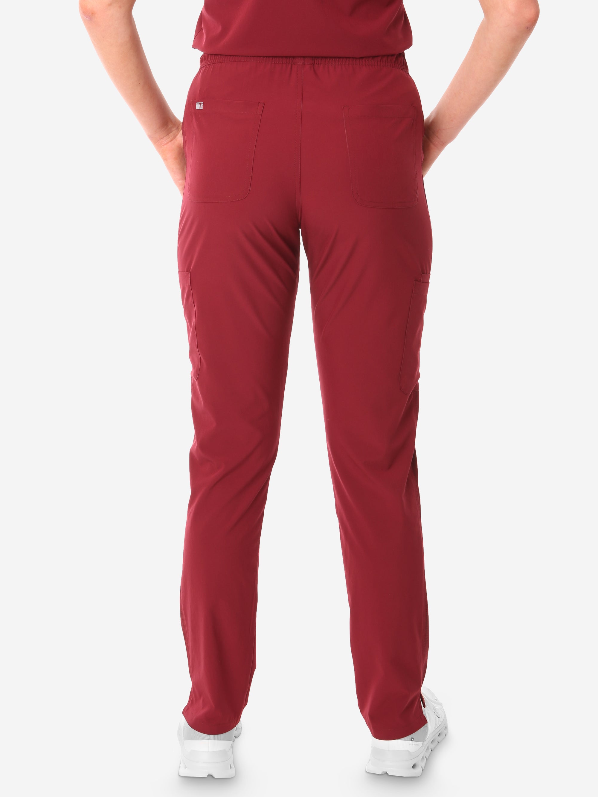 TiScrubs Bold Burgundy Women's Stretch 9-Pocket Pants Back View Pants Only