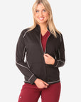 Women's Mesh Scrub Jacket Real Black Front View Jacket Only Zipped