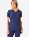 TiScrubs Women's Stretch Navy Blue One-Pocket Scrub Top Untucked Front View Top Only
