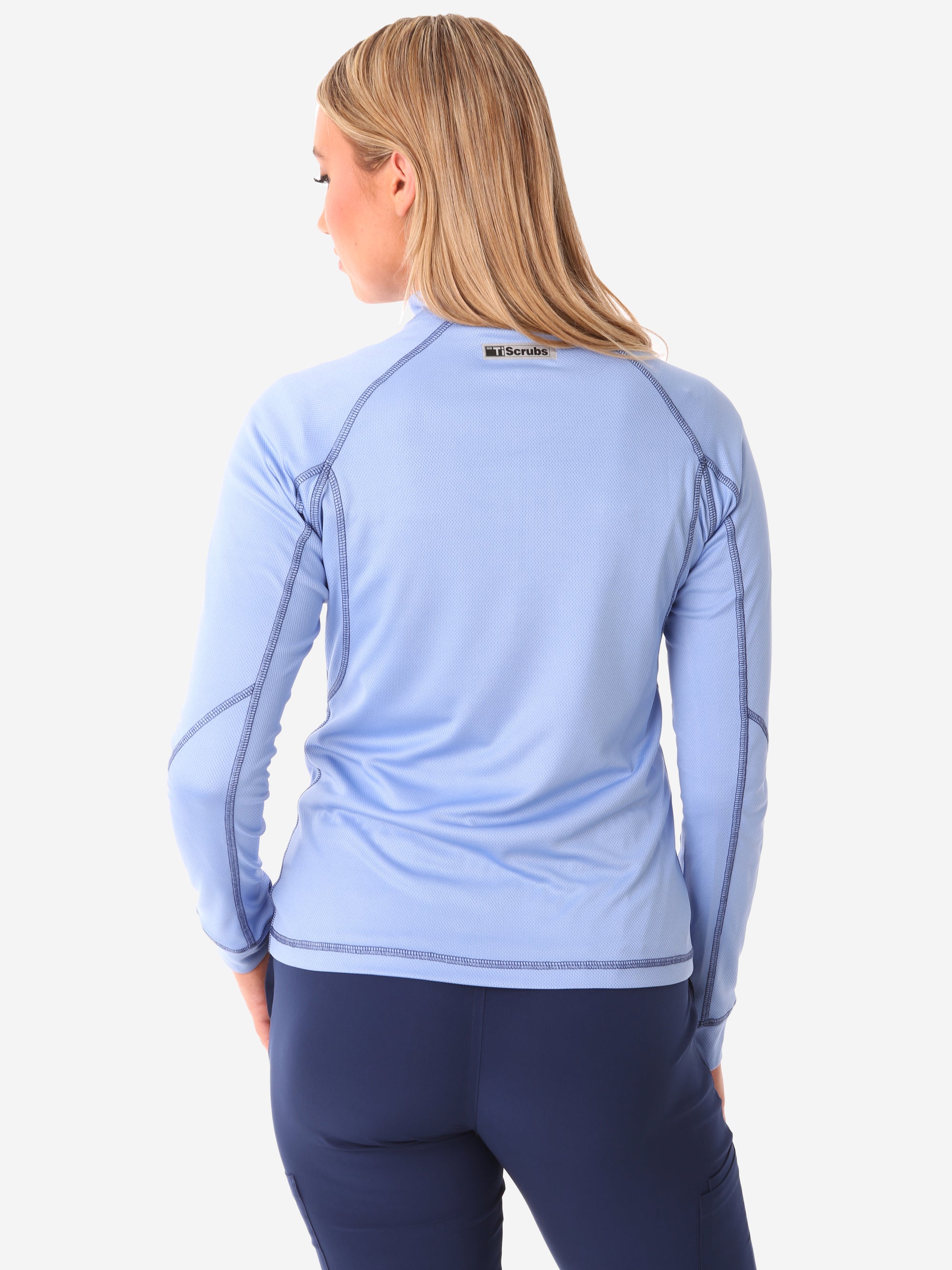 Women's Mesh Scrub Jacket Ceil Blue Back View Jacket Only