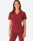 Women's Four-Pocket Scrub Top Bold Burgundy Front View