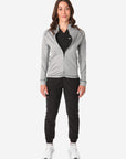 Women's Mesh Scrub Jacket Zipped Titanium Gray Front View Full Body Plus Black Stretch Scrubs