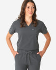 TiScrubs Women's Stretch One-Pocket Scrub Top Charcoal Gray Tucked Front Top Only