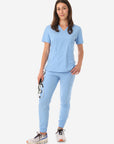 Women's Four-Pocket Scrub Top Ceil Blue with Perfect Scrub Joggers Front View