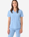 Women's Four-Pocket Scrub Top Ceil Blue Front View