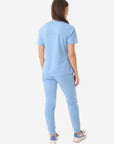 Women's Four-Pocket Scrub Top Ceil Blue with Perfect Scrub Joggers Back View