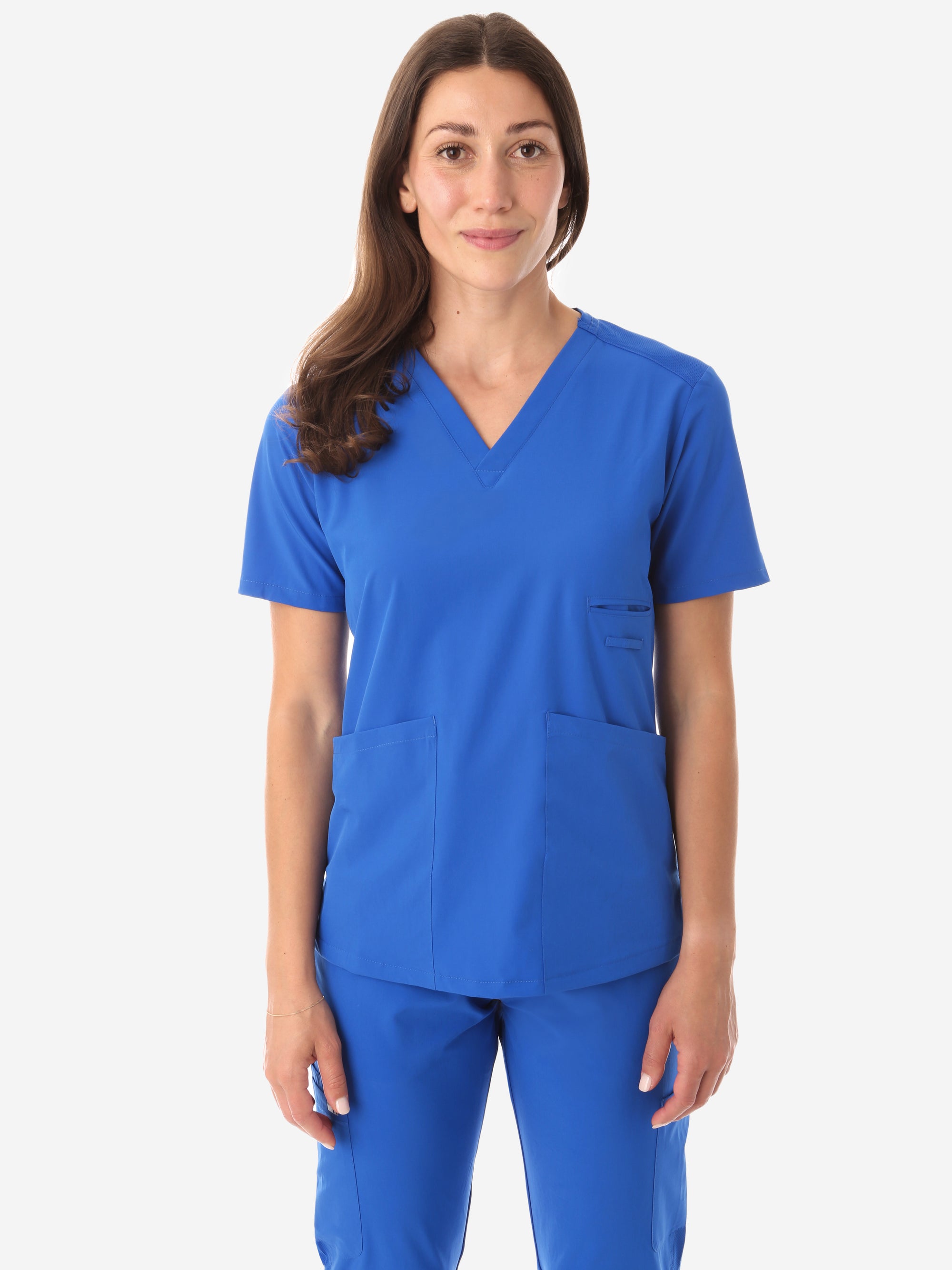 Women's Four-Pocket Scrub Top Royal Blue Front View