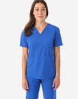 Women's Four-Pocket Scrub Top Royal Blue Front View