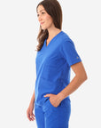 Women's Four-Pocket Scrub Top Royal Blue Side View