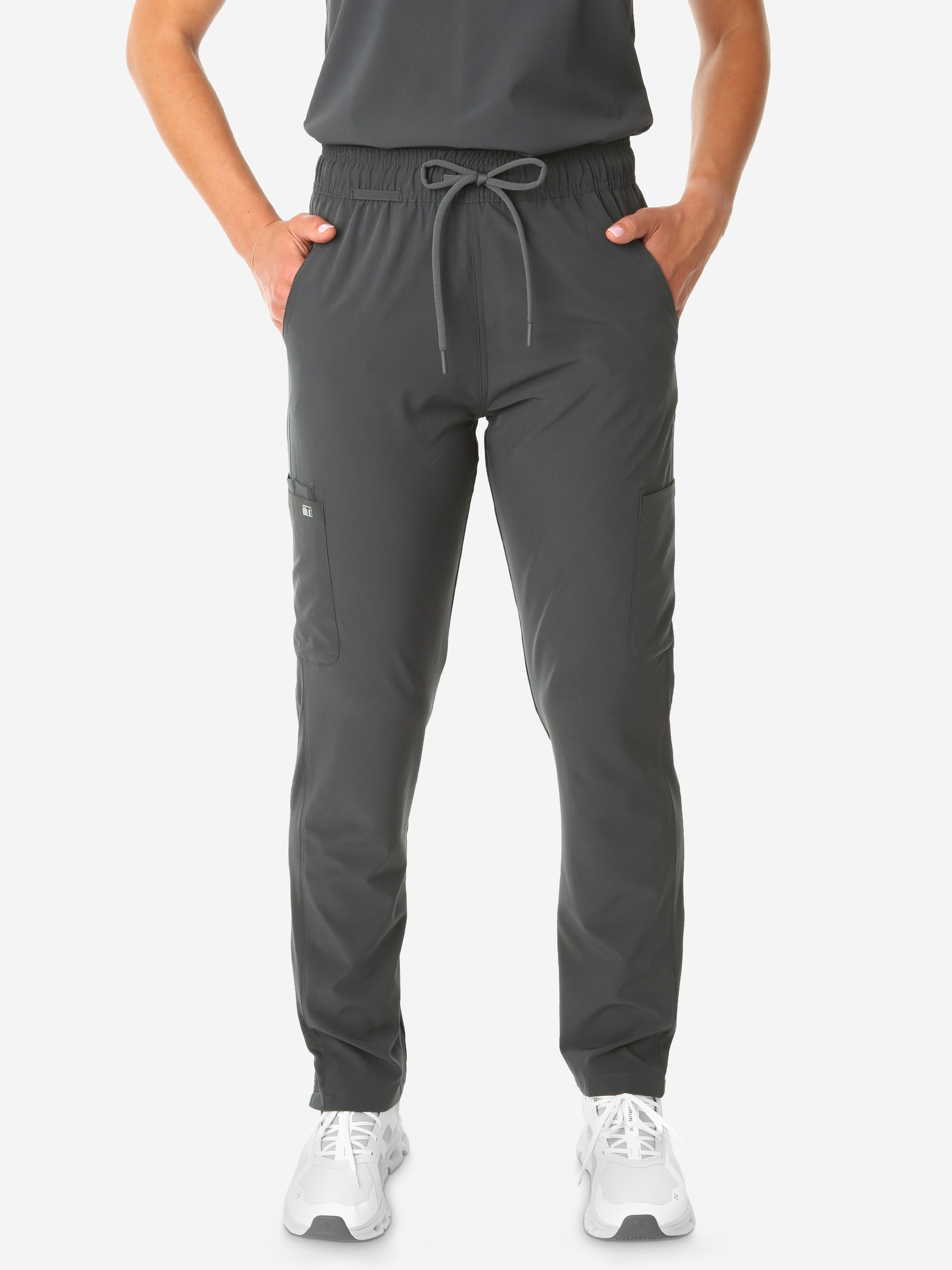 TiScrubs Charcoal Gray Women's Stretch 9-Pocket Pants Front View Pants Only