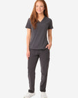 TiScrubs Women's Stretch Stash-Pocket Scrub Top + 9-Pocket Pants_Full Body_Front