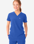 TiScrubs Women's Stretch Royal Blue One-Pocket Scrub Top Untucked Front View Top Only