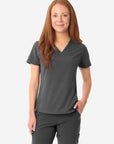 Women's Stash-Pocket Scrub Top Charcoal Gray Front View