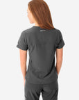 Women's Stash-Pocket Scrub Top Charcoal Gray Back View