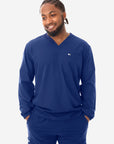 Men's Navy Blue Long-Sleeve Scrub Top Front View Top Only
