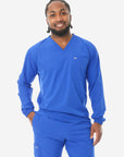 Men's Royal Blue Long-Sleeve Scrub Top Front View Top Only