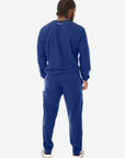 Men's Long Sleeve Scrub Top with Two Chest Pockets Navy Blue Full Body Back View