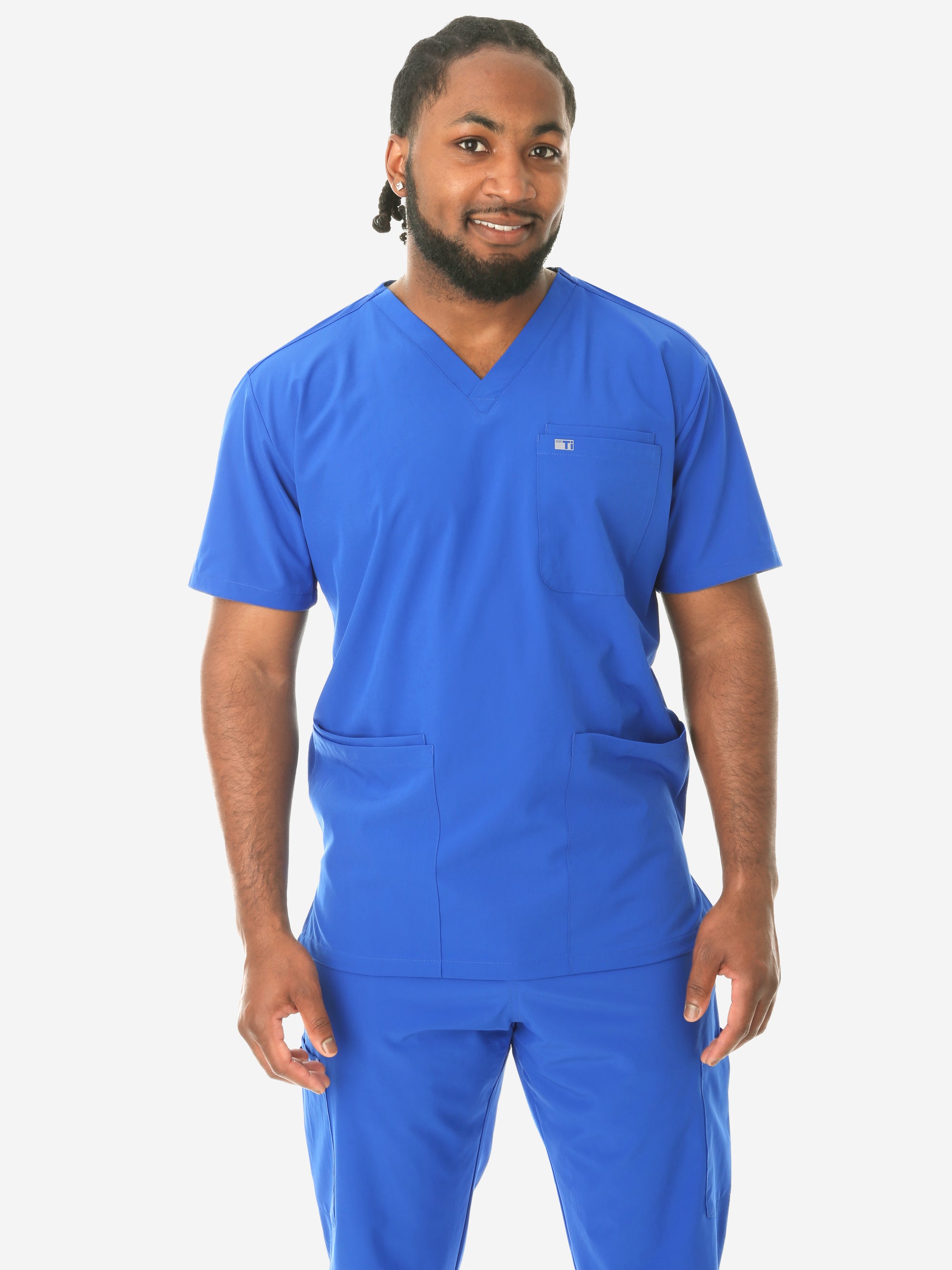 Men's Five-Pocket Scrub Top Royal Blue Front View