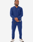 Men's Long Sleeve Scrub Top with Two Chest Pockets Navy Blue Full Body Front View