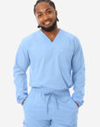 Men's Long Sleeve Scrub Top with Two Chest Pockets Ceil Blue Top Only Front View