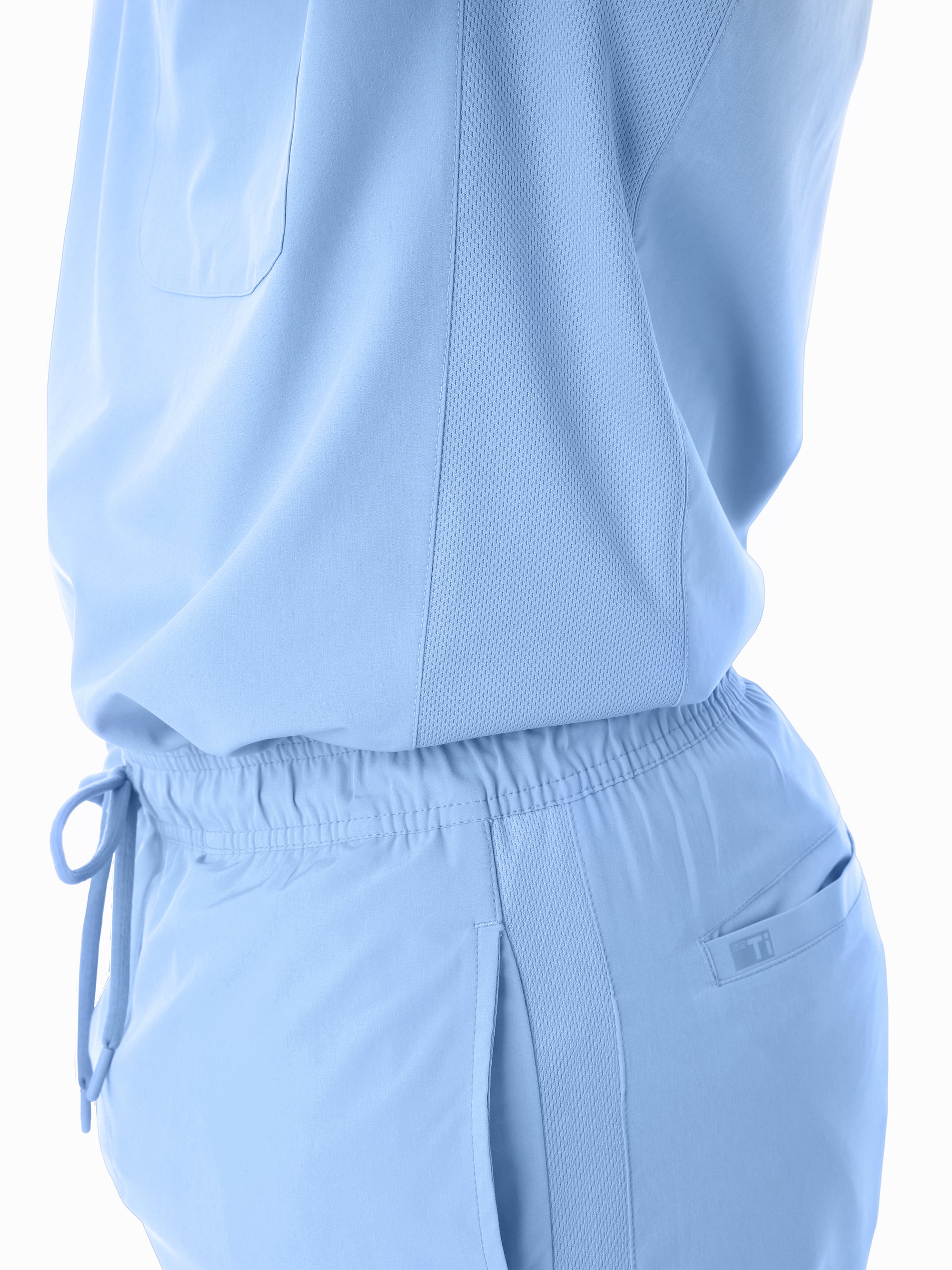 Men's Long-Sleeve Scrub Top Closeup of Breathable Mesh Side Panel