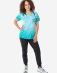 The University of Kansas Health System Nurses Week Contest Women's Scrub Top Maralee Clark Front View Full Body with Joggers