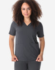 Women's Four-Pocket Scrub Top Charcoal Top Only Front View