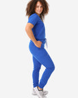Women's Perfect Jogger Scrubs Royal Blue Side View with One-Pocket Top