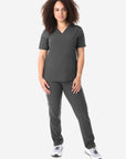 Women's Charcoal Gray Four-Pocket Scrub Top with 9-Pocket Pants Front