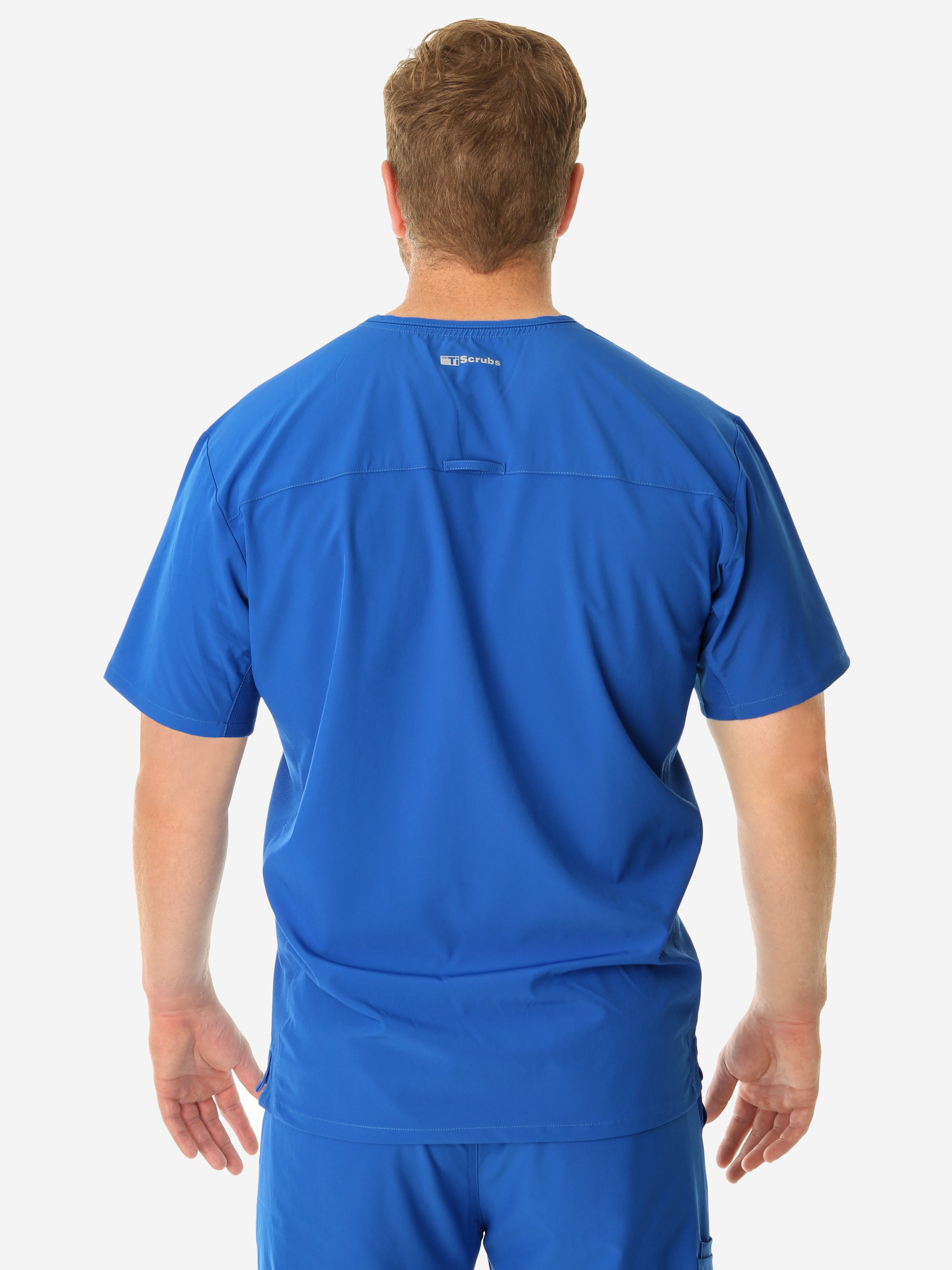 Men's Double-Pocket Scrub Top Royal Blue Back
