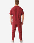 TiScrubs Men's Stretch Bold Burgundy Double-Pocket Scrub Top and Joggers with Long-Sleeve Full Body Back