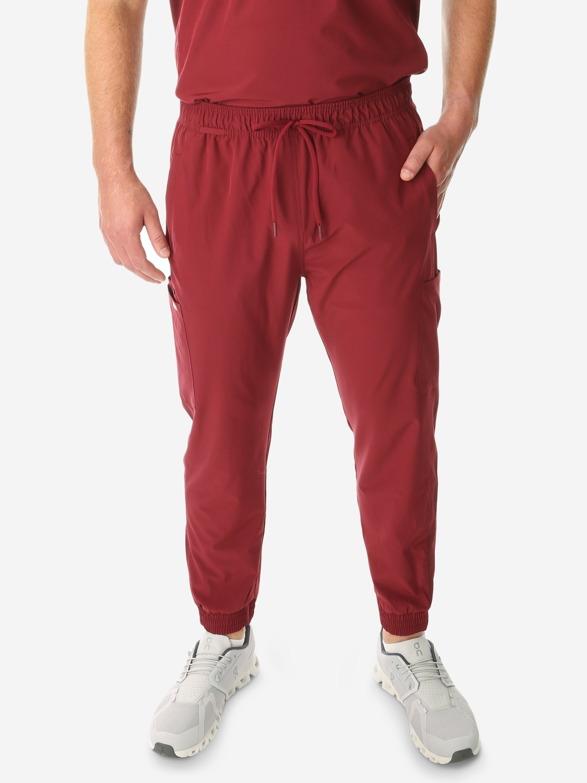 TiScrubs Stretch Bold Burgundy Jogger Scrub Pants Only Front