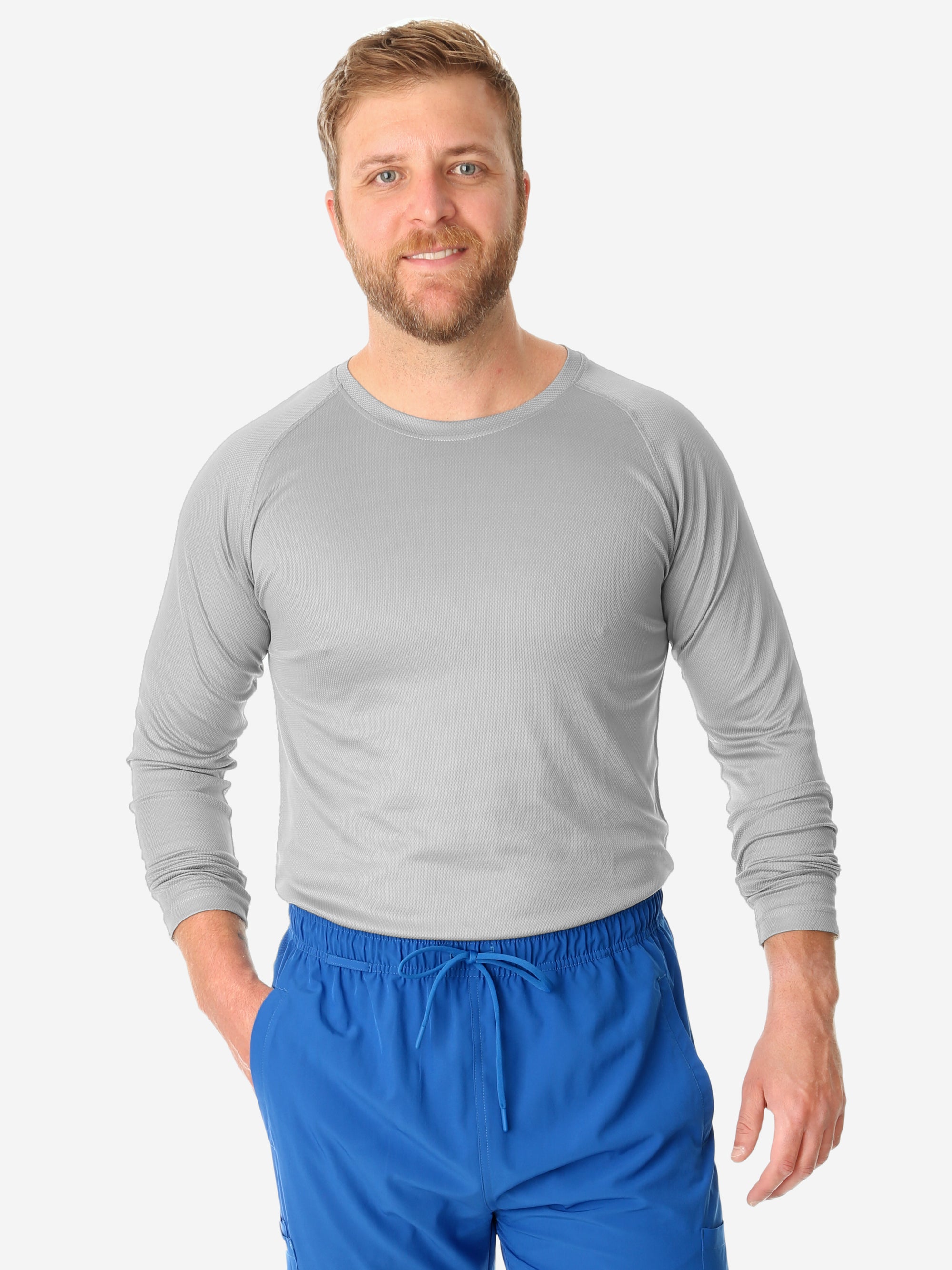 Titanium Gray Men's Long-Sleeve Mesh Underscrub Front