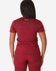 TiScrubs Women's Stretch Bold Burgundy One-Pocket Tuckable Scrub Top Untucked Top Only Back