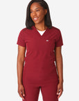 TiScrubs Women's Stretch Bold Burgundy One-Pocket Tuckable Scrub Top Untucked Top Only Front