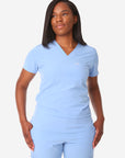TiScrubs Women's Stretch Ceil Blue One-Pocket Tuckable Scrub Top Untucked Top Only Front
