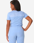 TiScrubs Women's Stretch Ceil Blue One-Pocket Tuckable Scrub Top Tucked Top Only Back