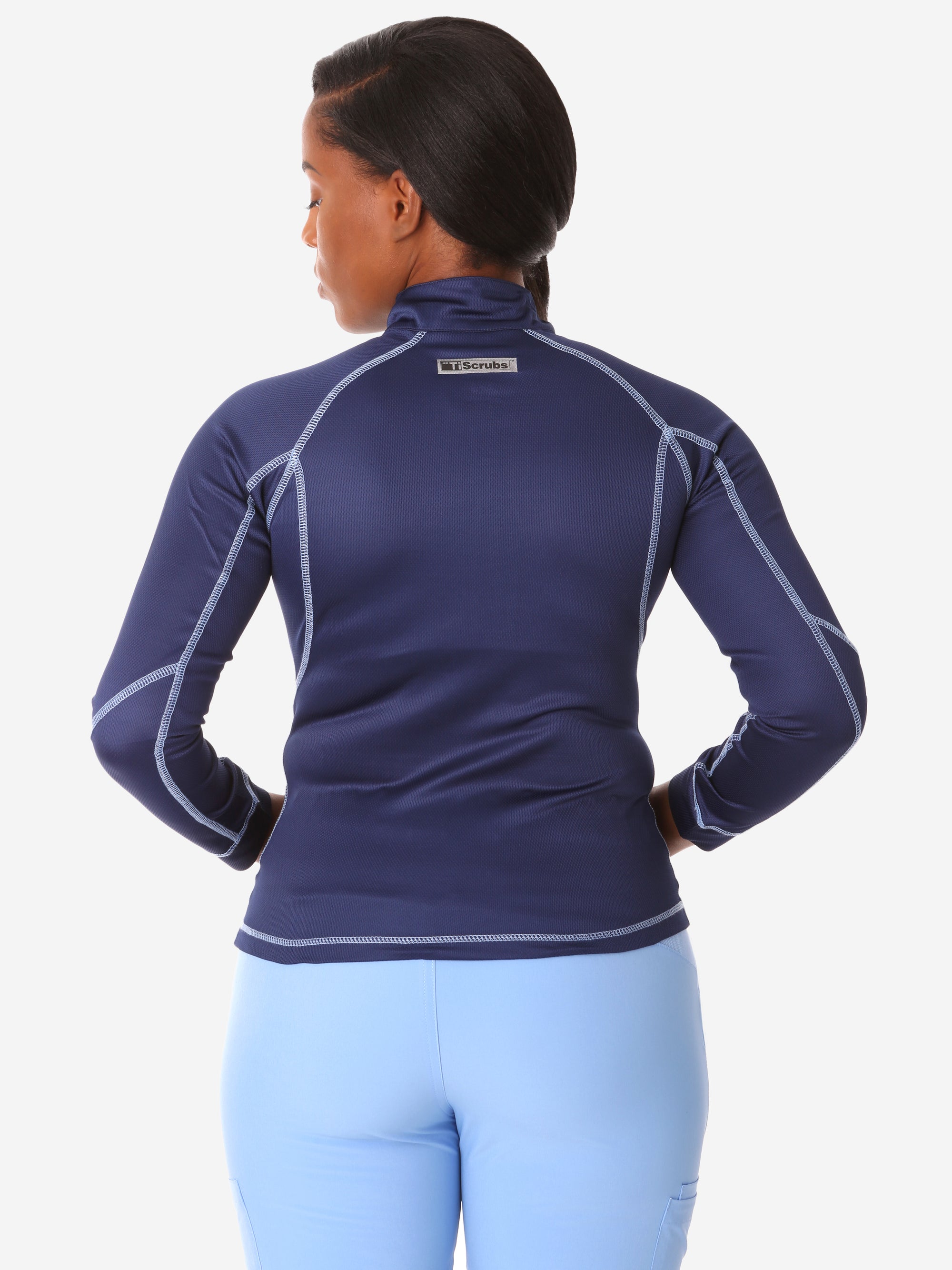 Women's Mesh Scrub Jacket Navy Blue Back View Jacket Only