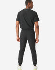 TiScrubs Stretch Real Black Jogger Scrub Pants and Double Pocket Top Tucked Full Body Back