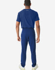 Men's Double-Pocket Scrub Top Navy Blue Tucked Back View