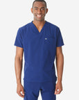 Men's Double-Pocket Scrub Top Navy Blue Untucked Front View